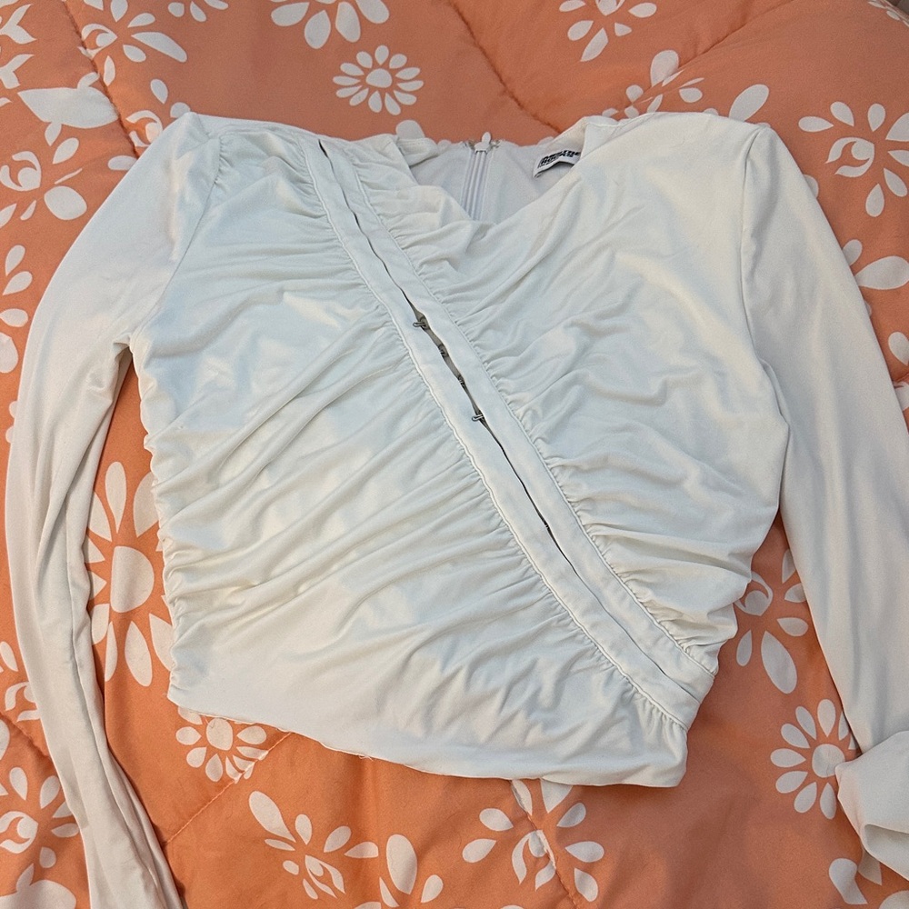 Elegant White Ruched Women's Blouse